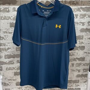 NWOT Men Orange Blue Under Armour Heatgear Iso Chill Polo Loose Size Small